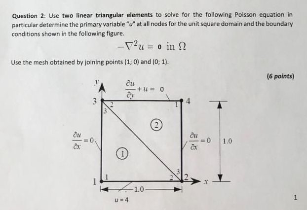 Question 2 : Use two linear triangular elements