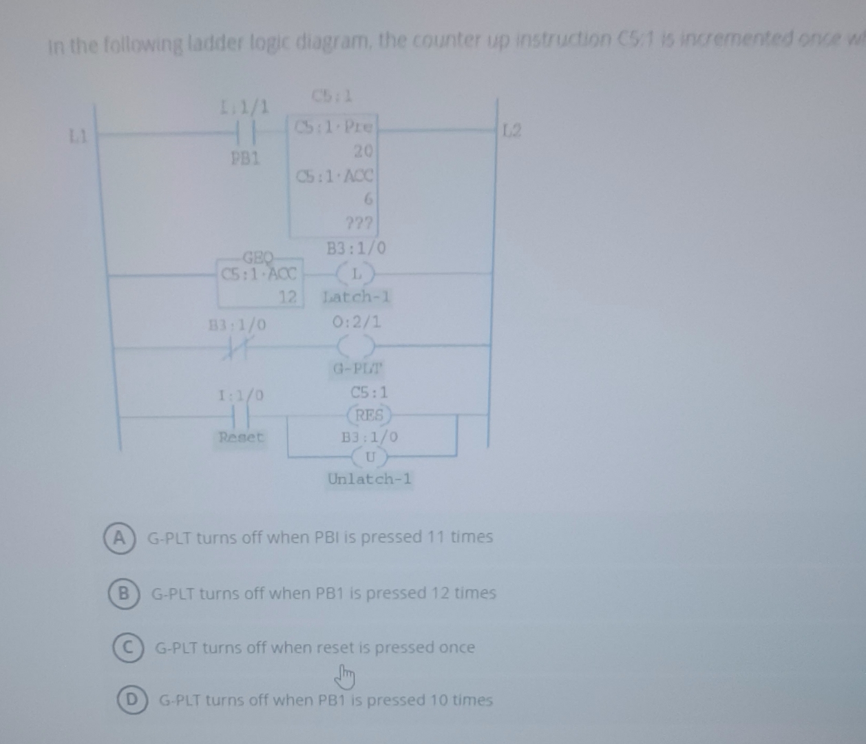 In the following ladder logic diagram, the