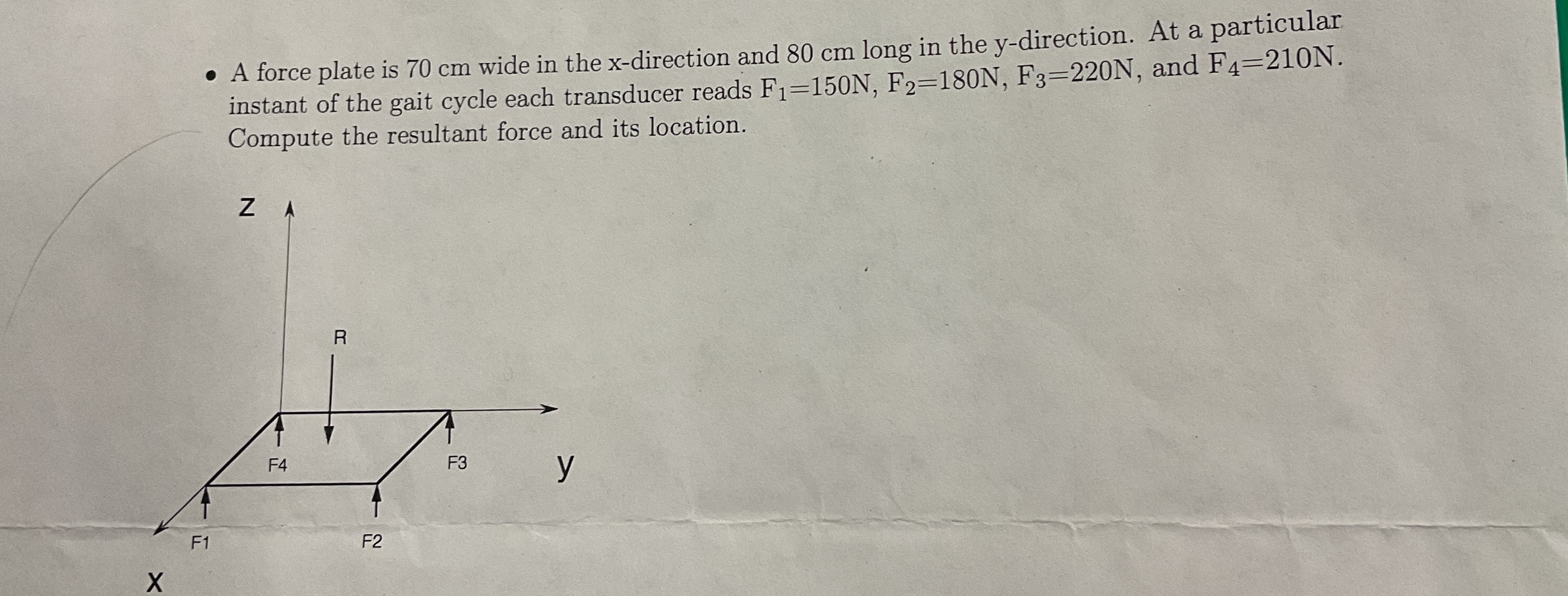 A force plate is 7 0 cm wide in the x - direction