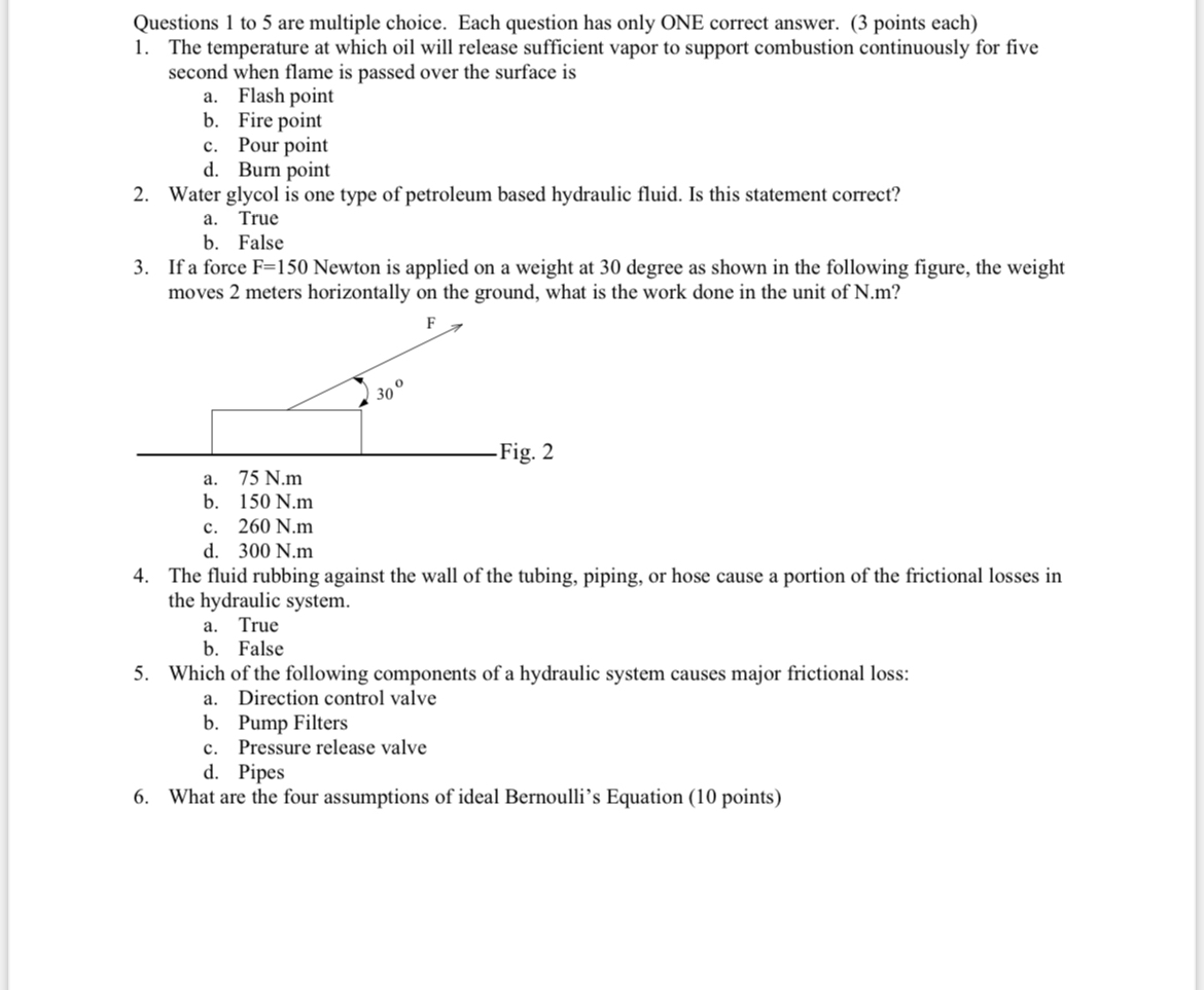 Questions 1 to 5 are multiple choice. Each