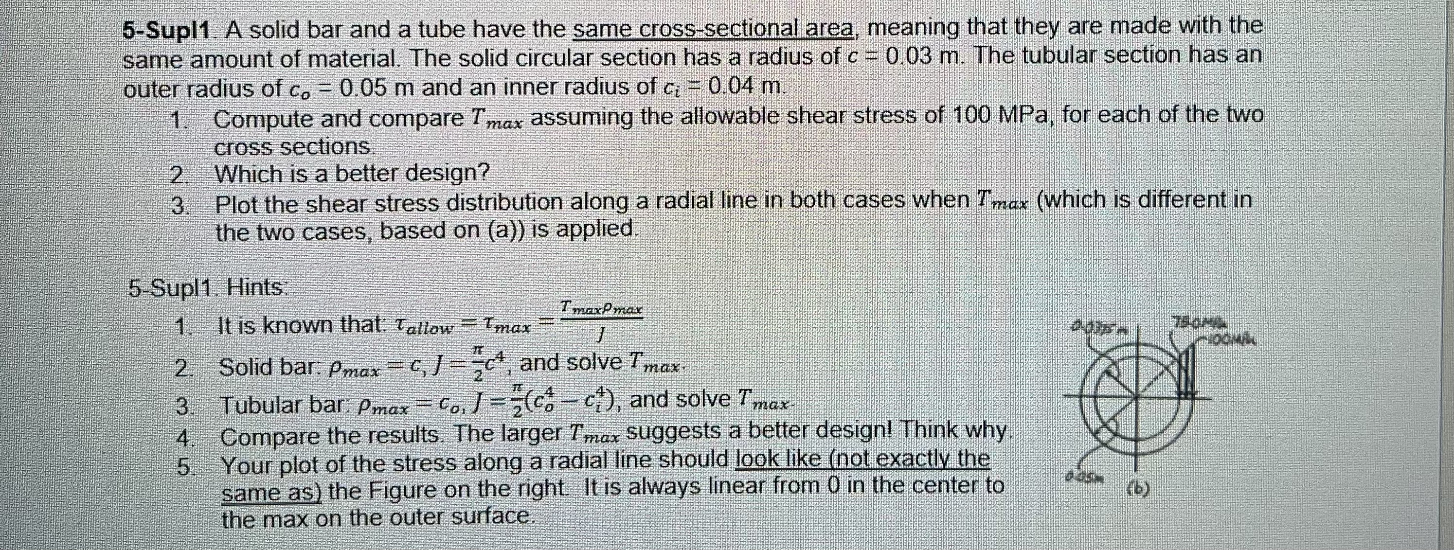 5 - Supl 1 . A solid bar and a tube have the same