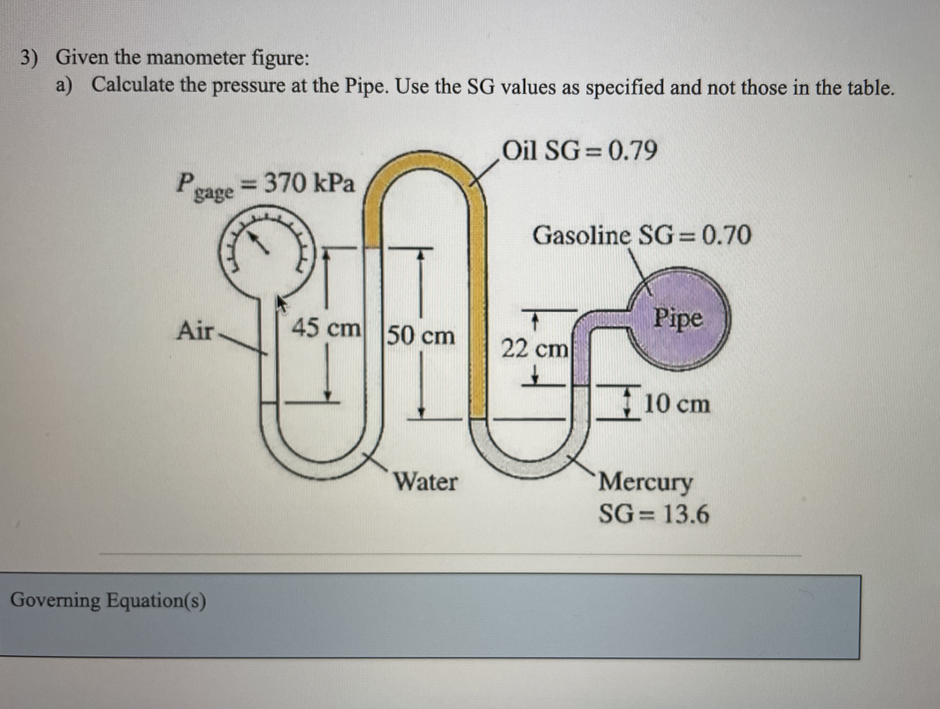 Given the manometer figure: a ) Calculate the