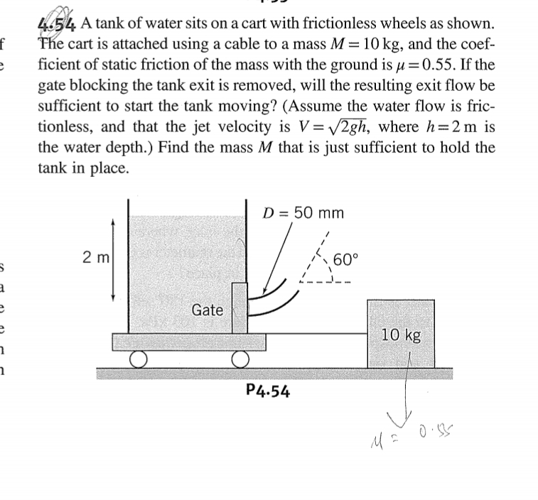 4 . 5 4 A tank of water sits on a cart with