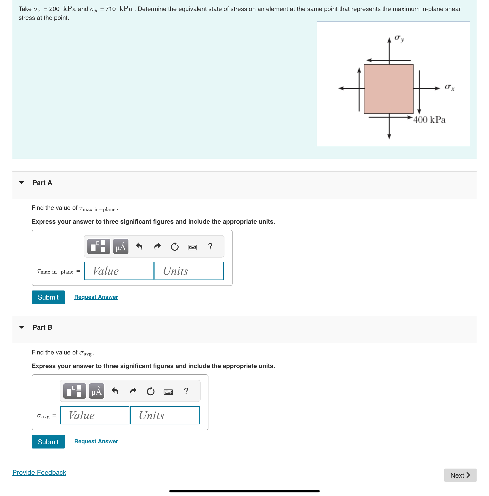 Take x = 2 0 0 kPa and y = 7 1 0 kPa. Determine