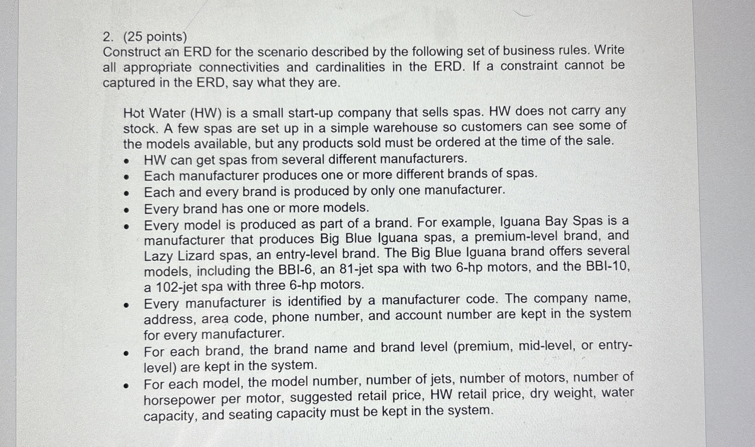 ( 2 5 points ) Construct an ERD for the scenario
