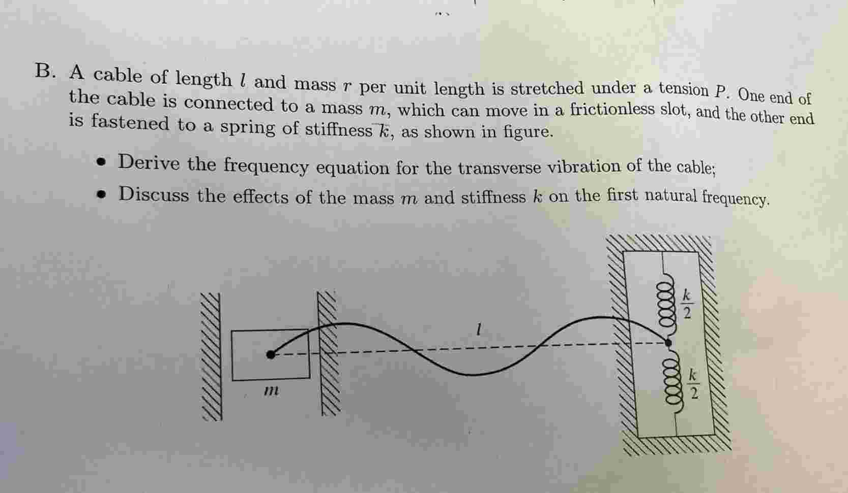 B . A cable of length \ ( l \ ) and mass \ ( r \