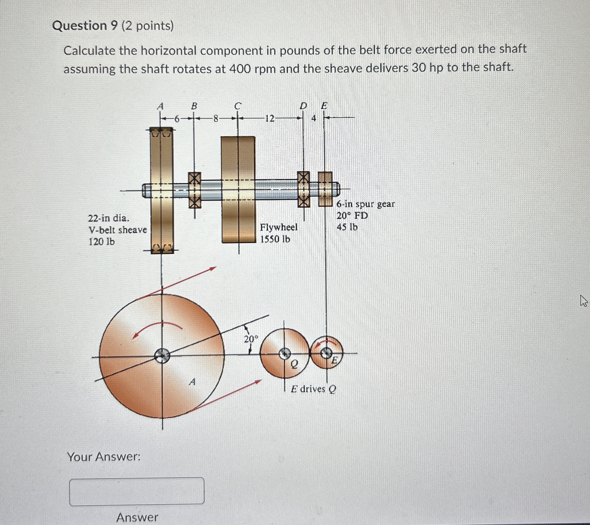 Question 9 ( 2 points ) Calculate the horizontal