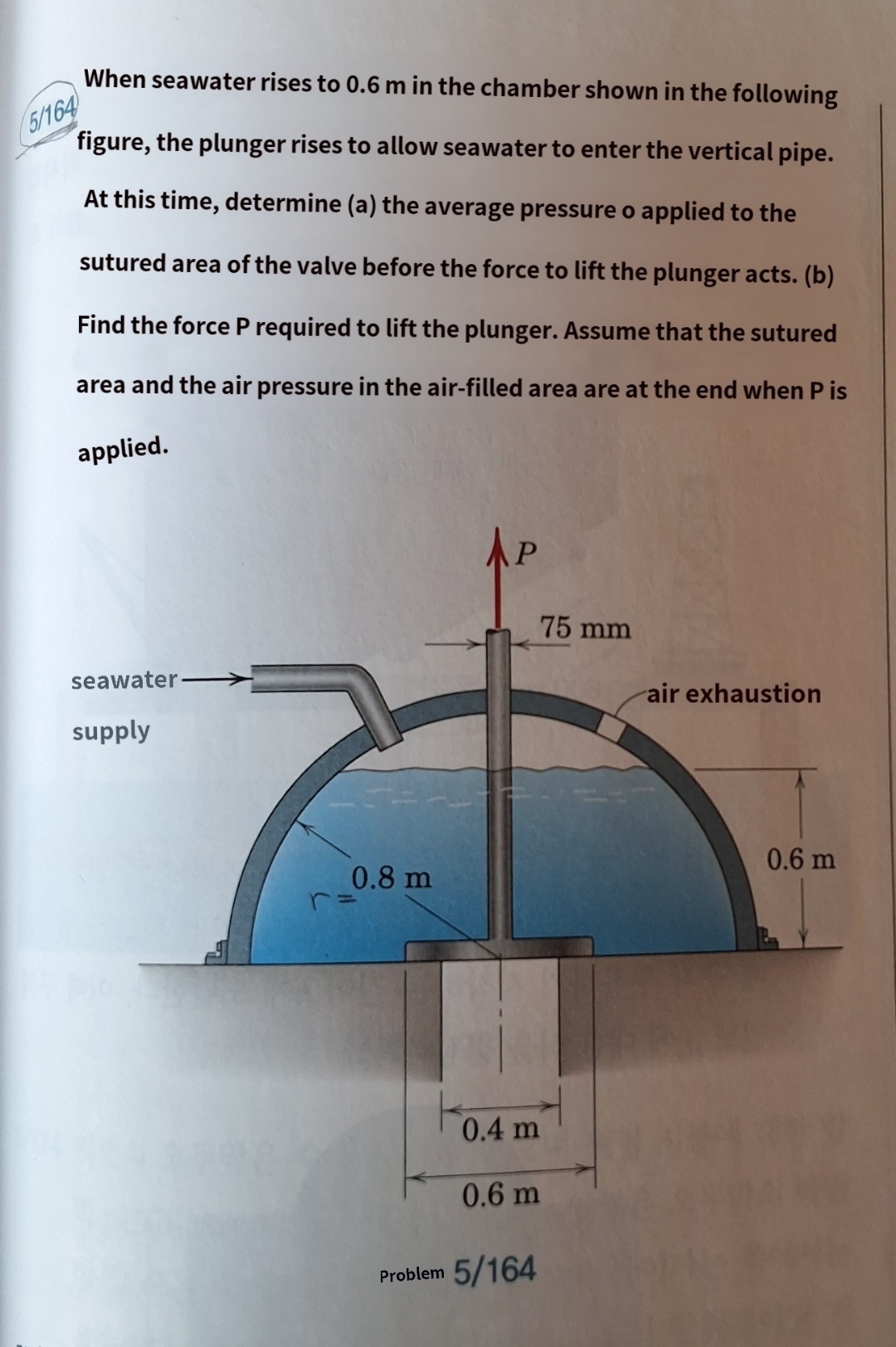 When seawater rises to 0 . 6 m in the chamber