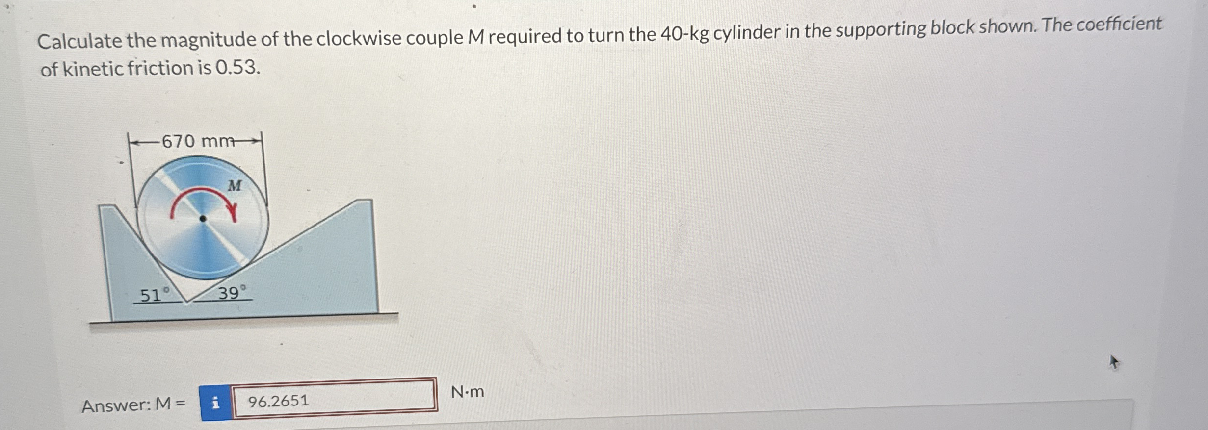 Calculate the magnitude of the clockwise couple M