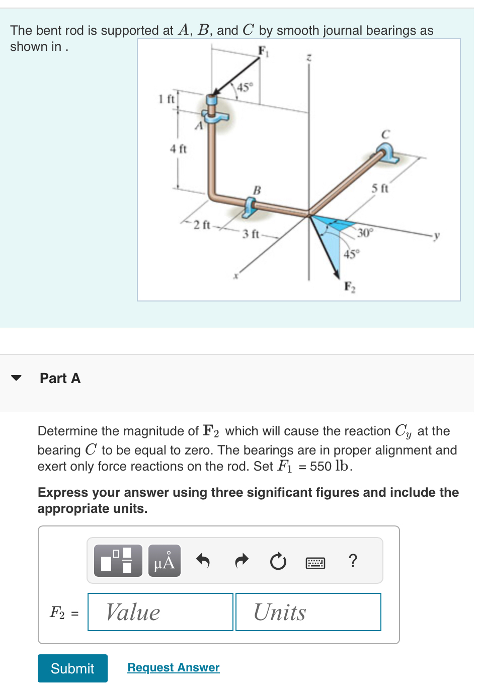 The bent rod is supported at A , B , and C by