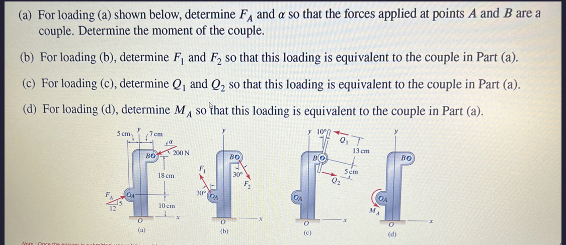 ( a ) For loading ( a ) shown below, determine F