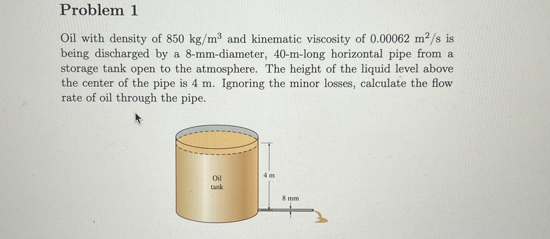 Problem 1 Oil with density of 8 5 0 k g m 3 and
