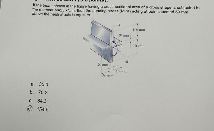 If the beam shown in the figure having a cross -