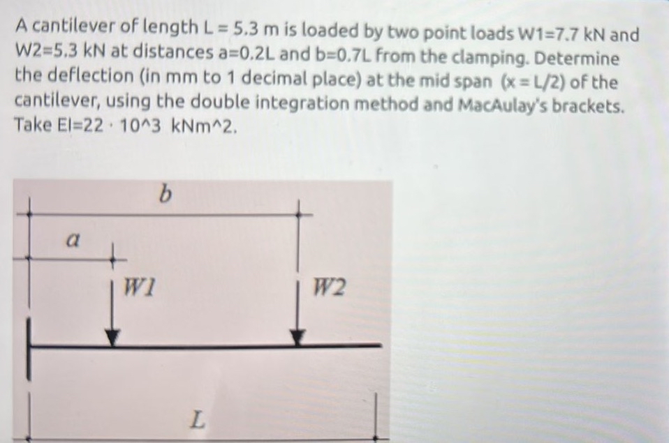A cantilever of length L = 5 . 3 m is loaded by