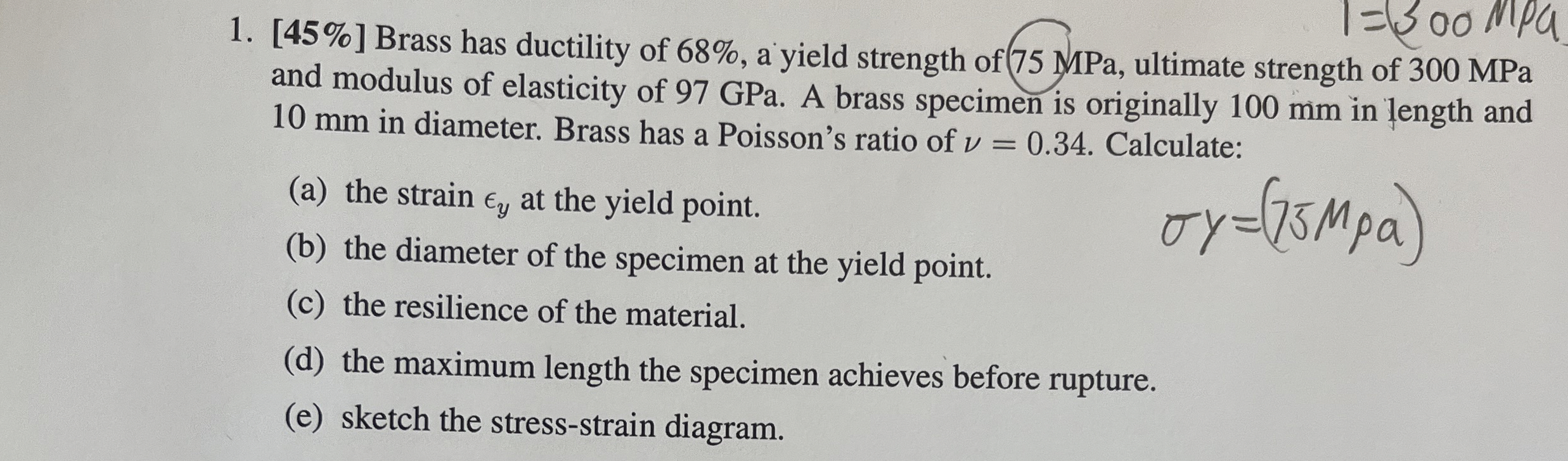 [ 4 5 % ] Brass has ductility of 6 8 % , a yield