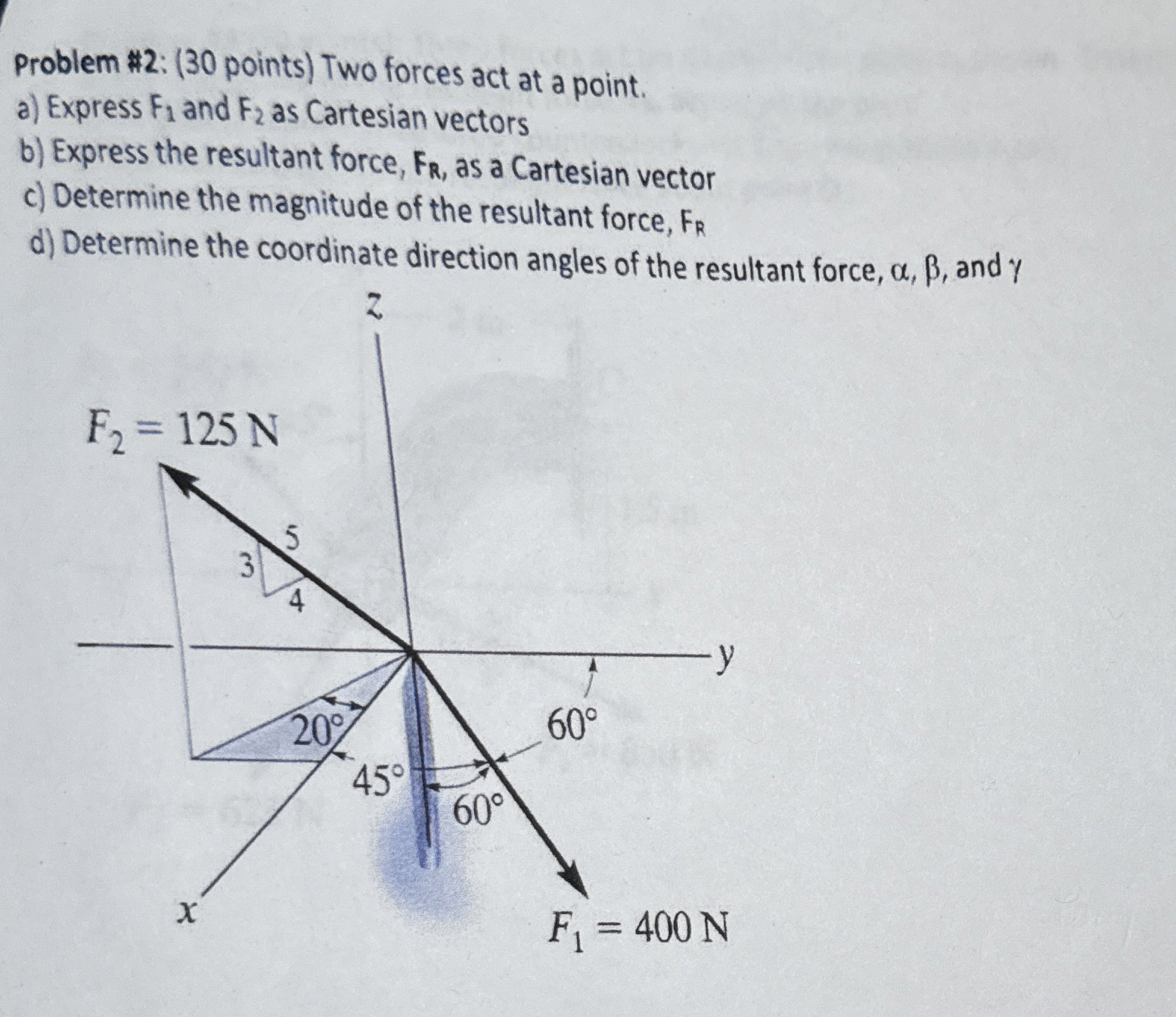 Problem # 2 : ( 3 0 points ) Two forces act at a