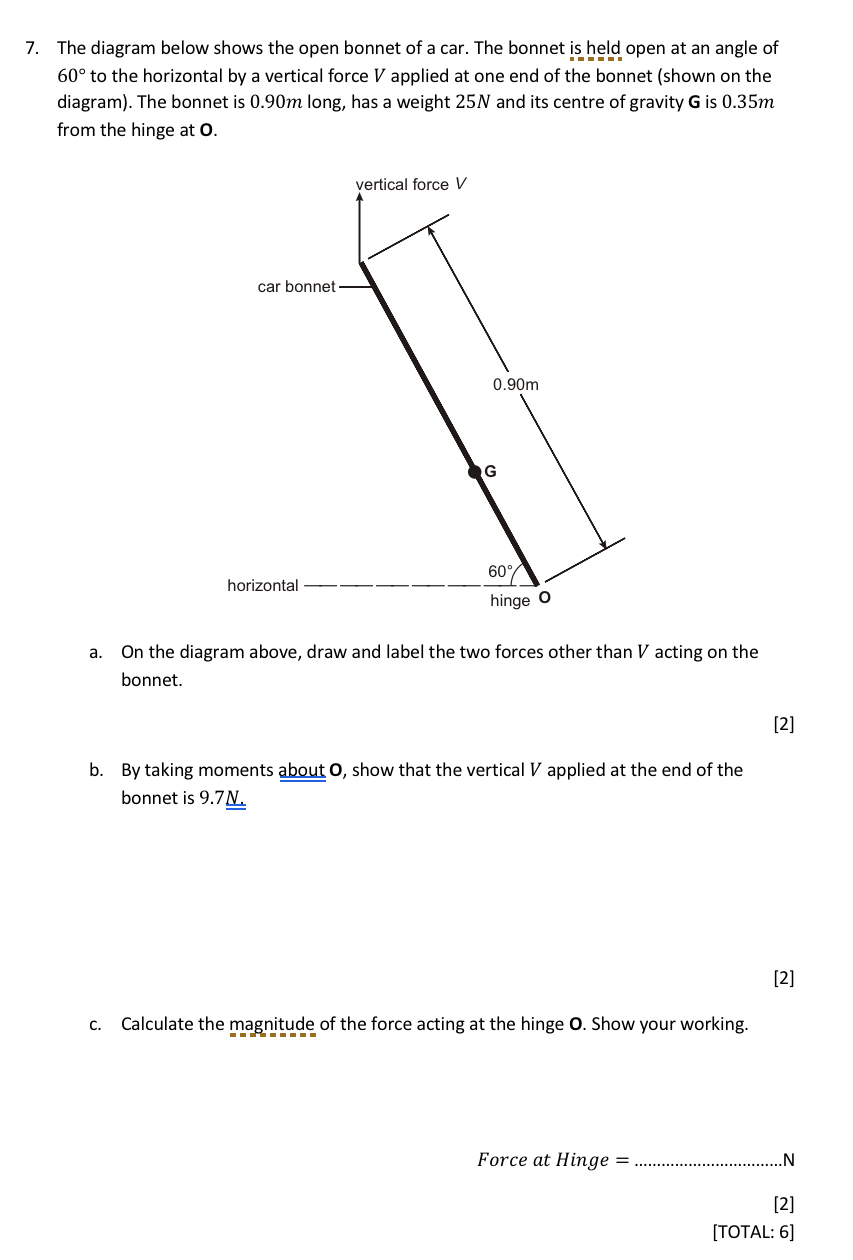 The diagram below shows the open bonnet of a car.