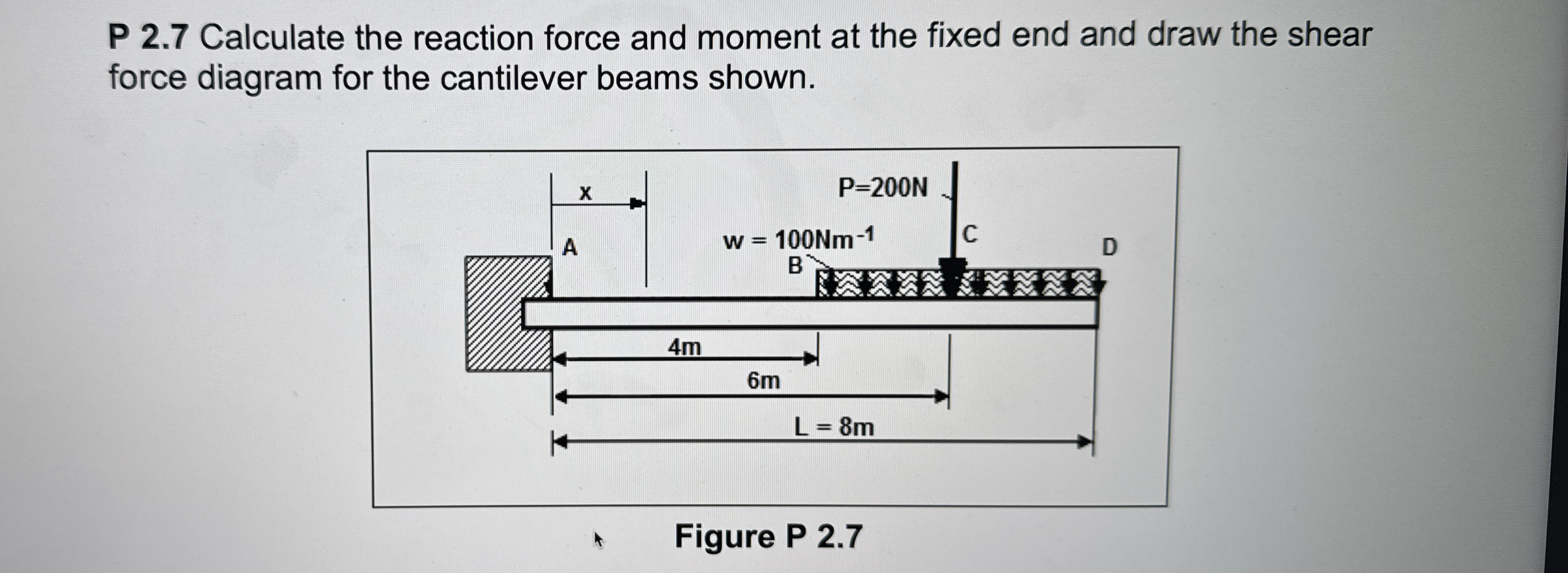 P 2 . 7 Calculate the reaction force and moment