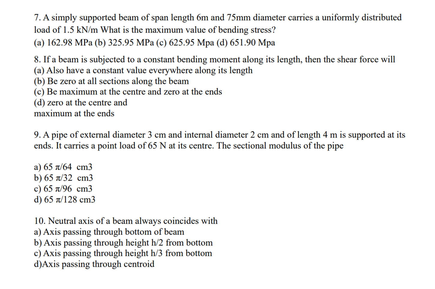 A simply supported beam of span length 6 m and 7