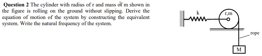 Question 2 The cylinder with radius of r and mass