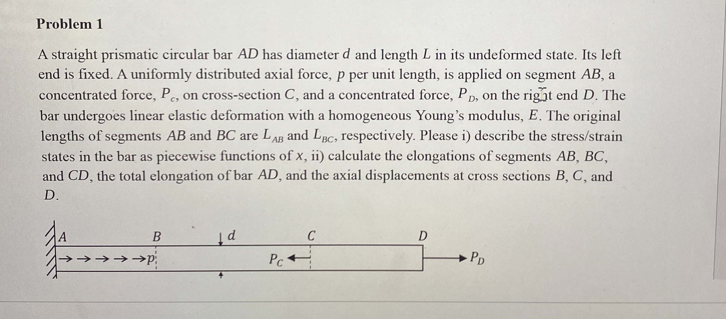 Problem 1 A straight prismatic circular bar A D
