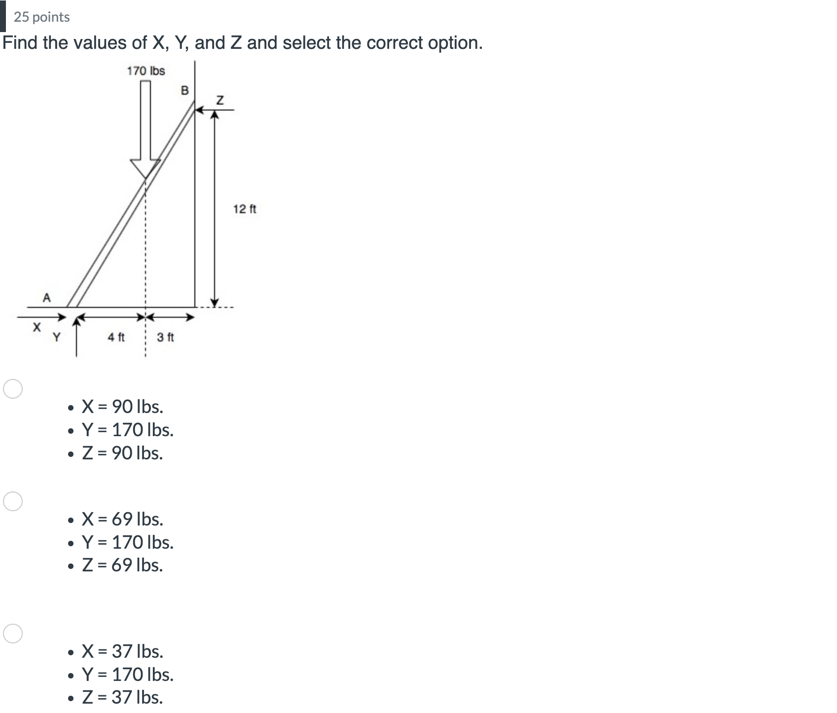 Find the values of x , Y , and Z and select the