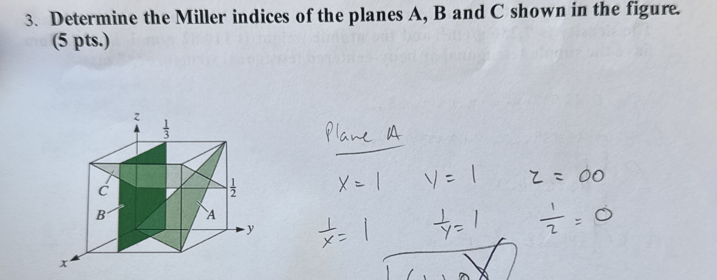 Determine the Miller indices of the planes A , B