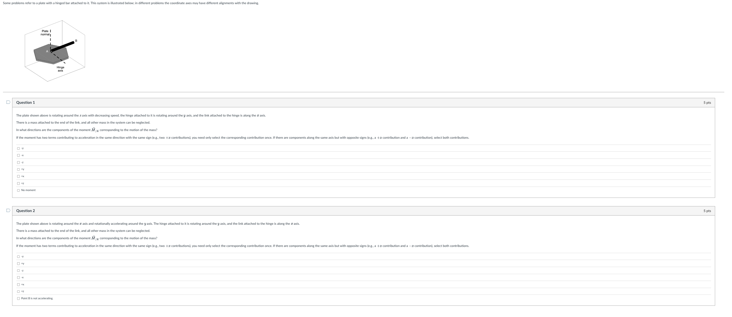 Some problems refer to a plate with a hinged bar