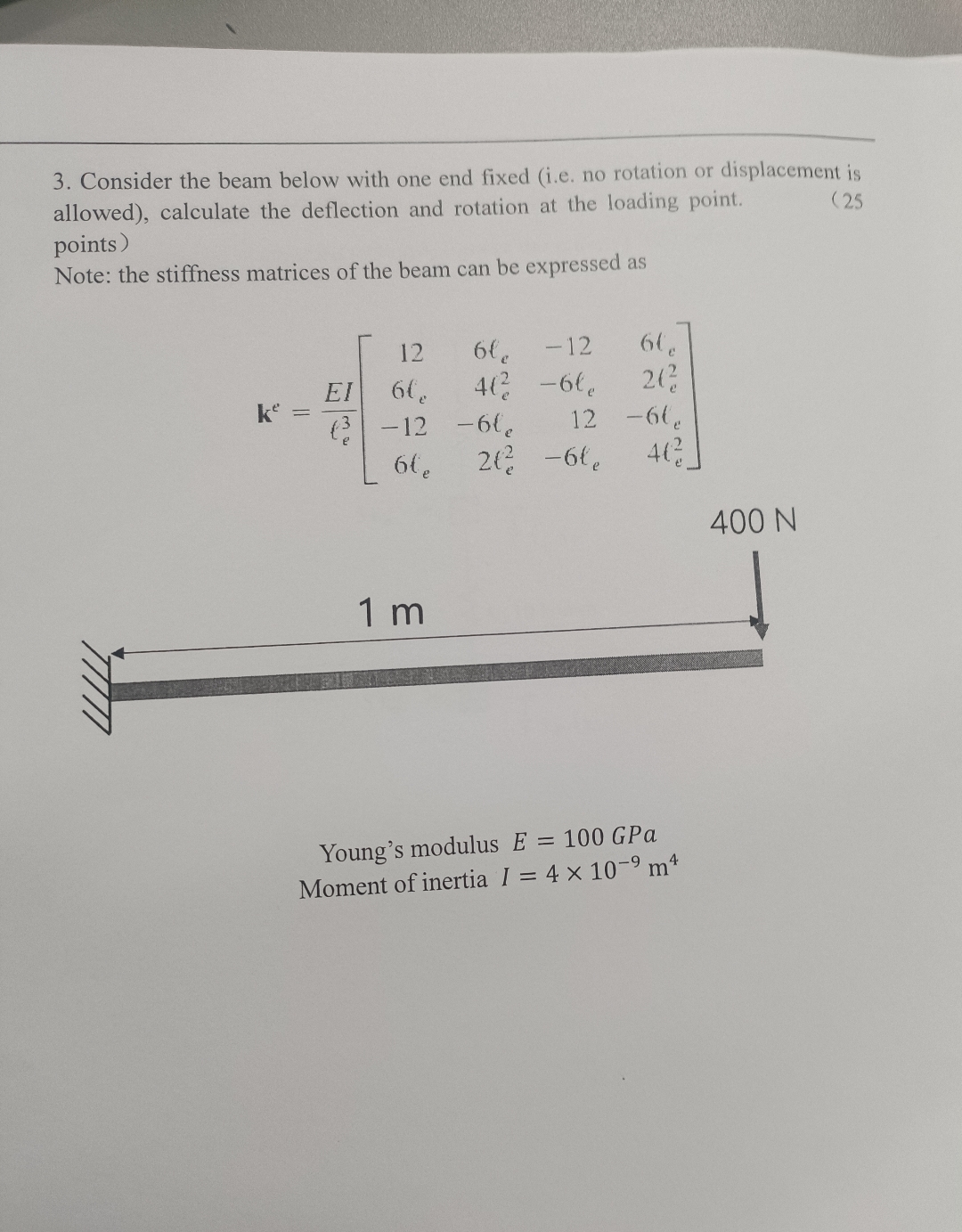 Consider the beam below with one end fixed ( i .