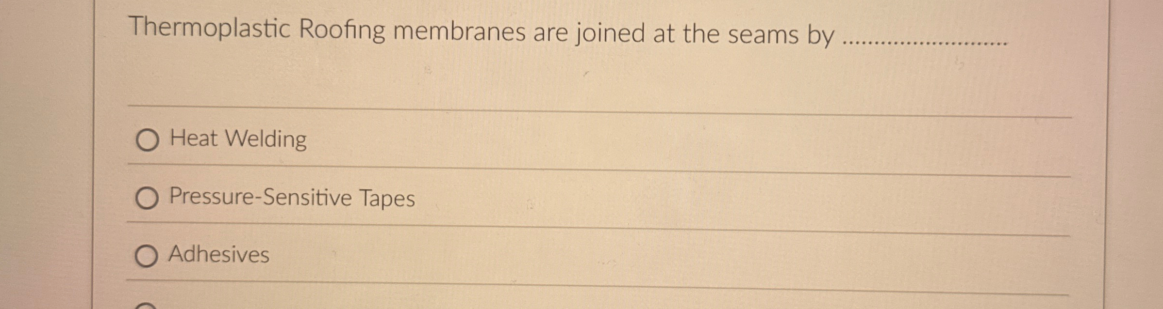 Thermoplastic Roofing membranes are joined at the