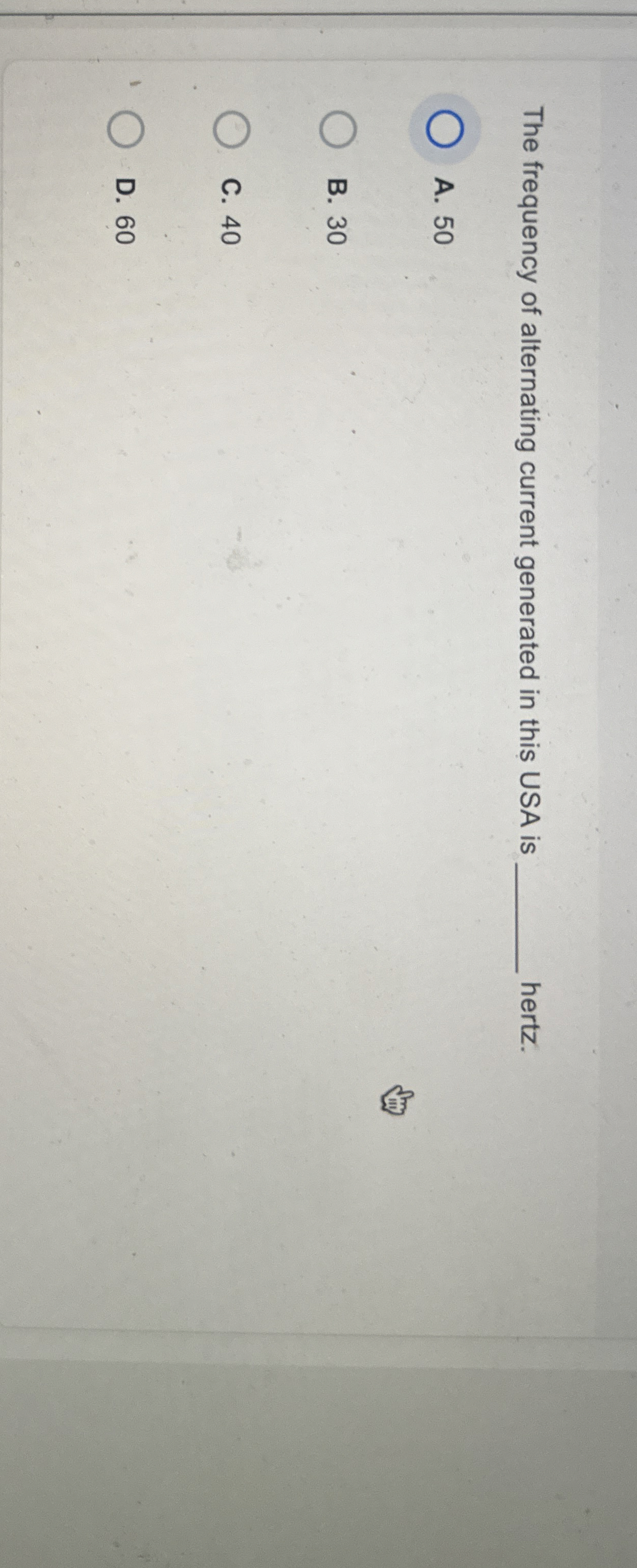 The frequency of alternating current generated in