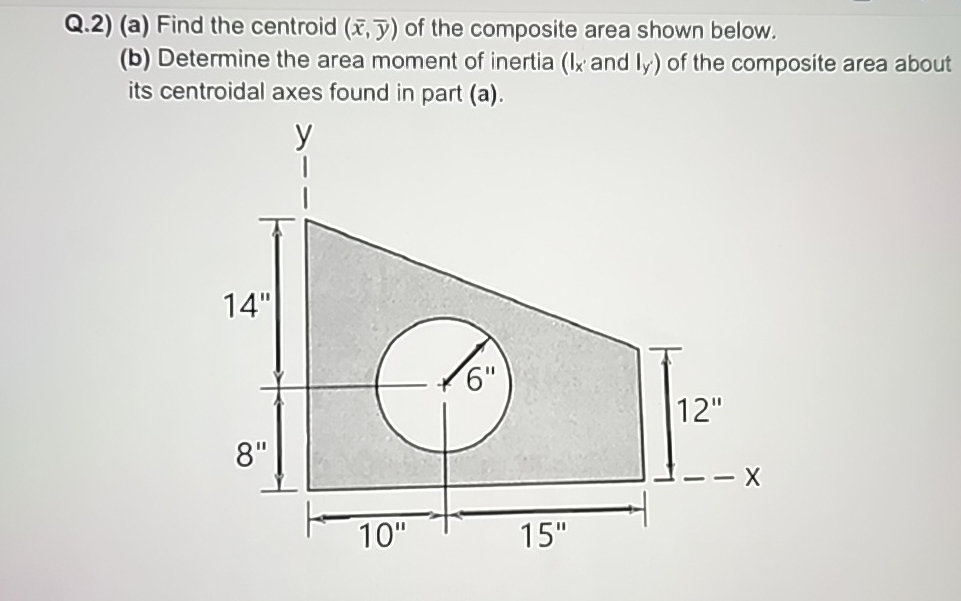 Q . 2 ) ( a ) Find the centroid ( x , b a r ( y )
