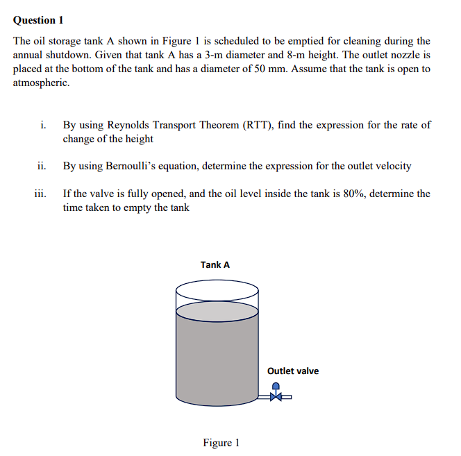 Question 1 The oil storage tank A shown in Figure