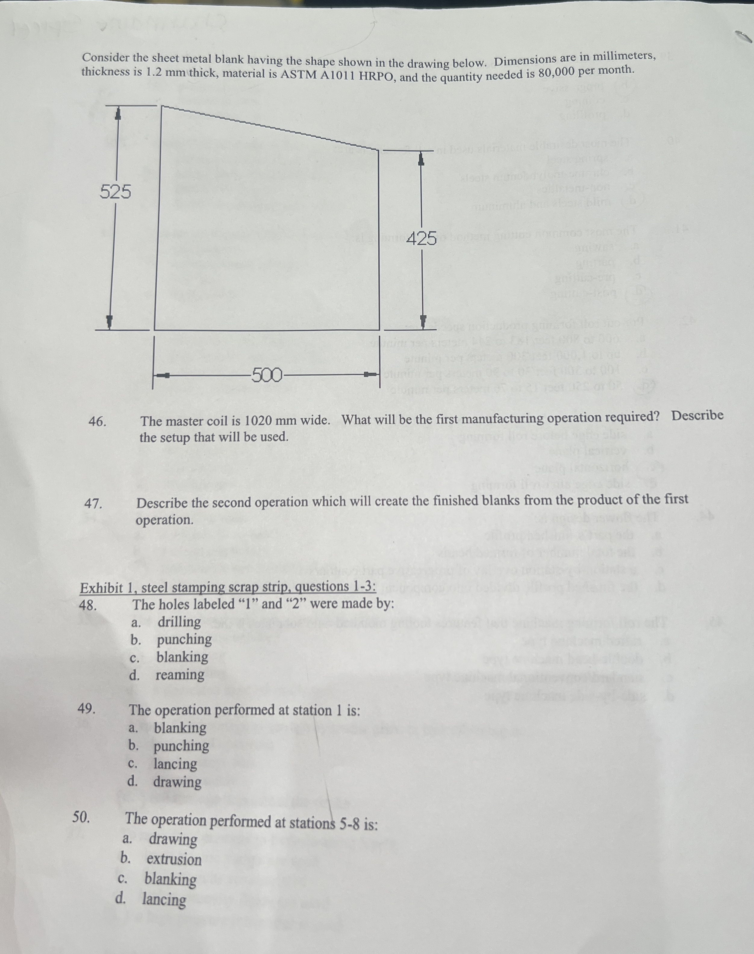 Consider the sheet metal blank having the shape