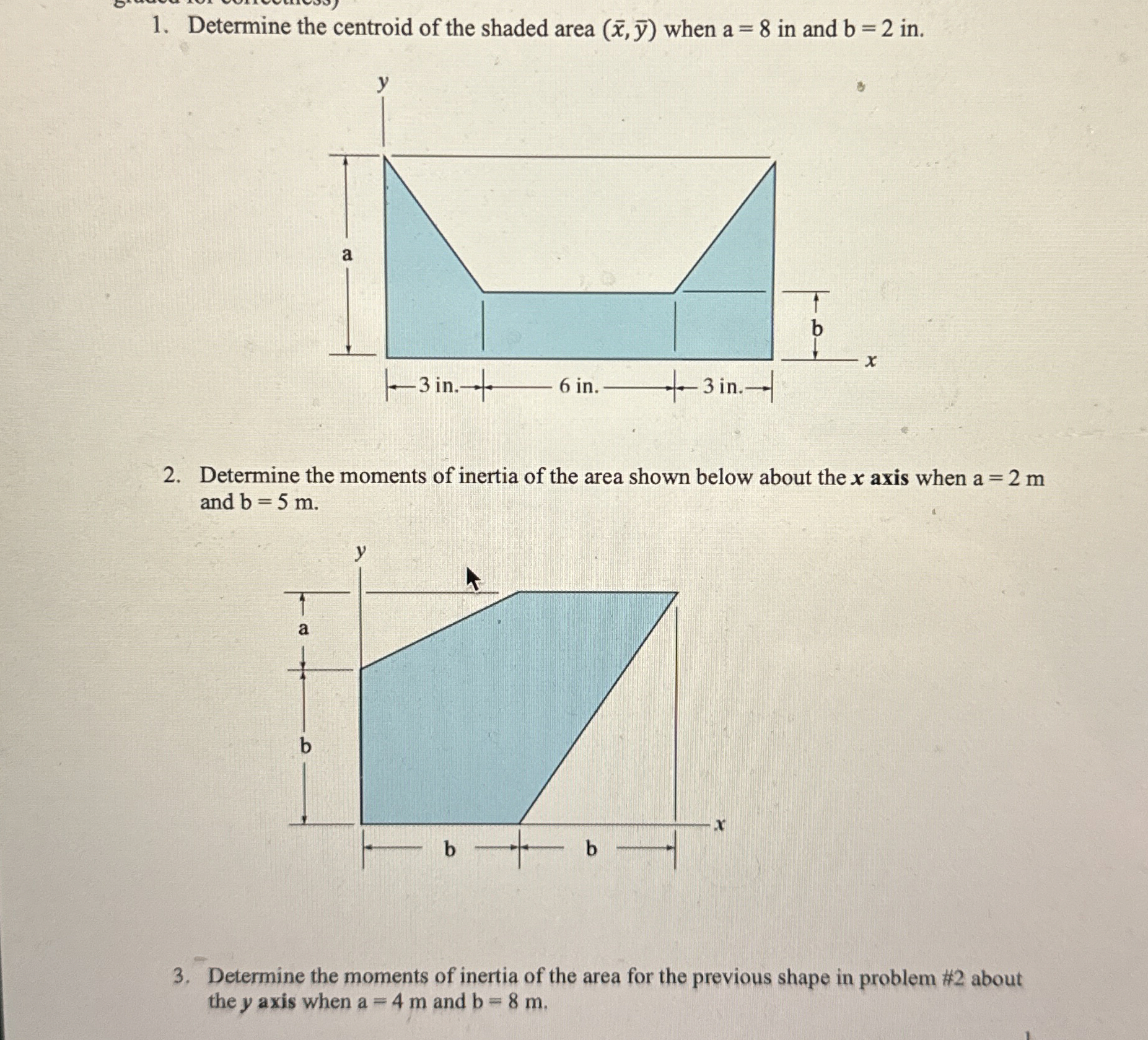 Determine the centroid of the shaded area ( x , b