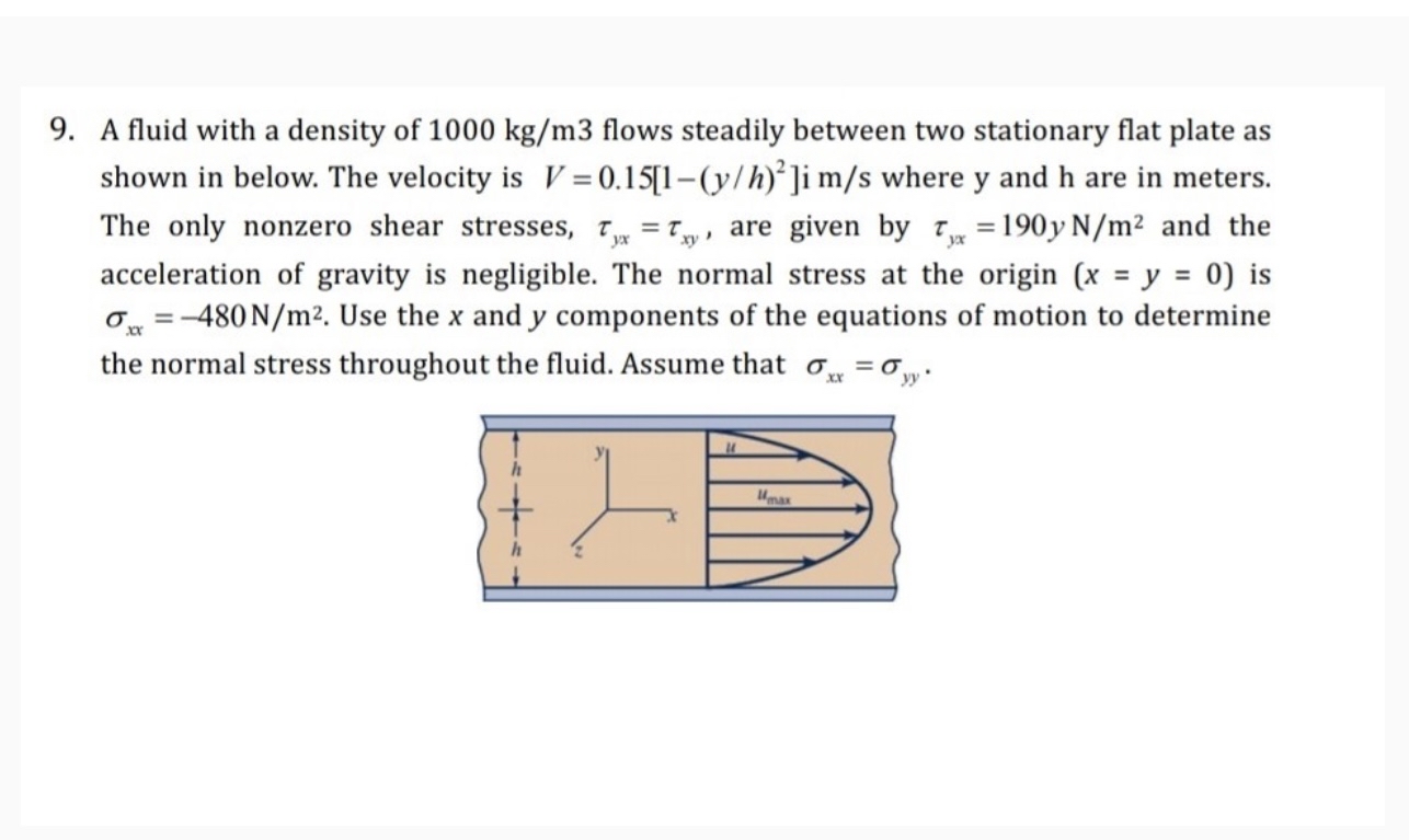 A fluid with a density of 1 0 0 0 k g m 3 flows
