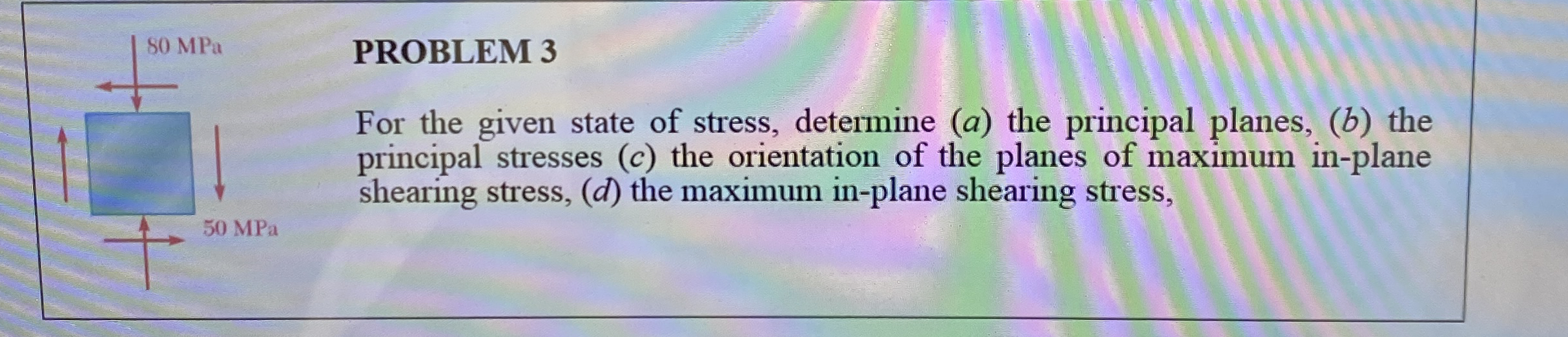 PROBLEM 3 For the given state of stress,