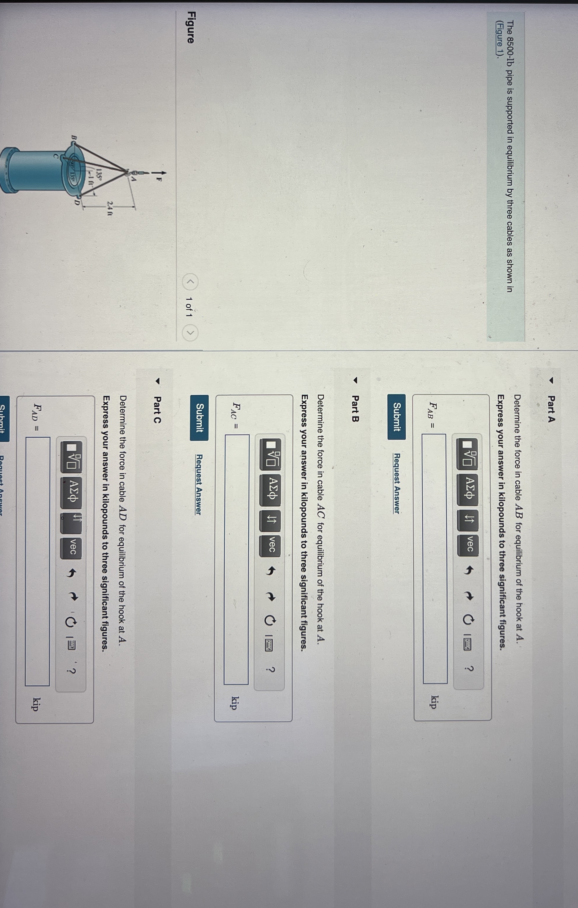 Part A The 8 5 0 0 - lb pipe is supported in