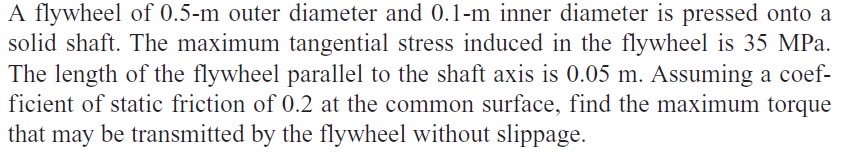 A flywheel of 0 . 5 - m outer diameter and 0 . 1