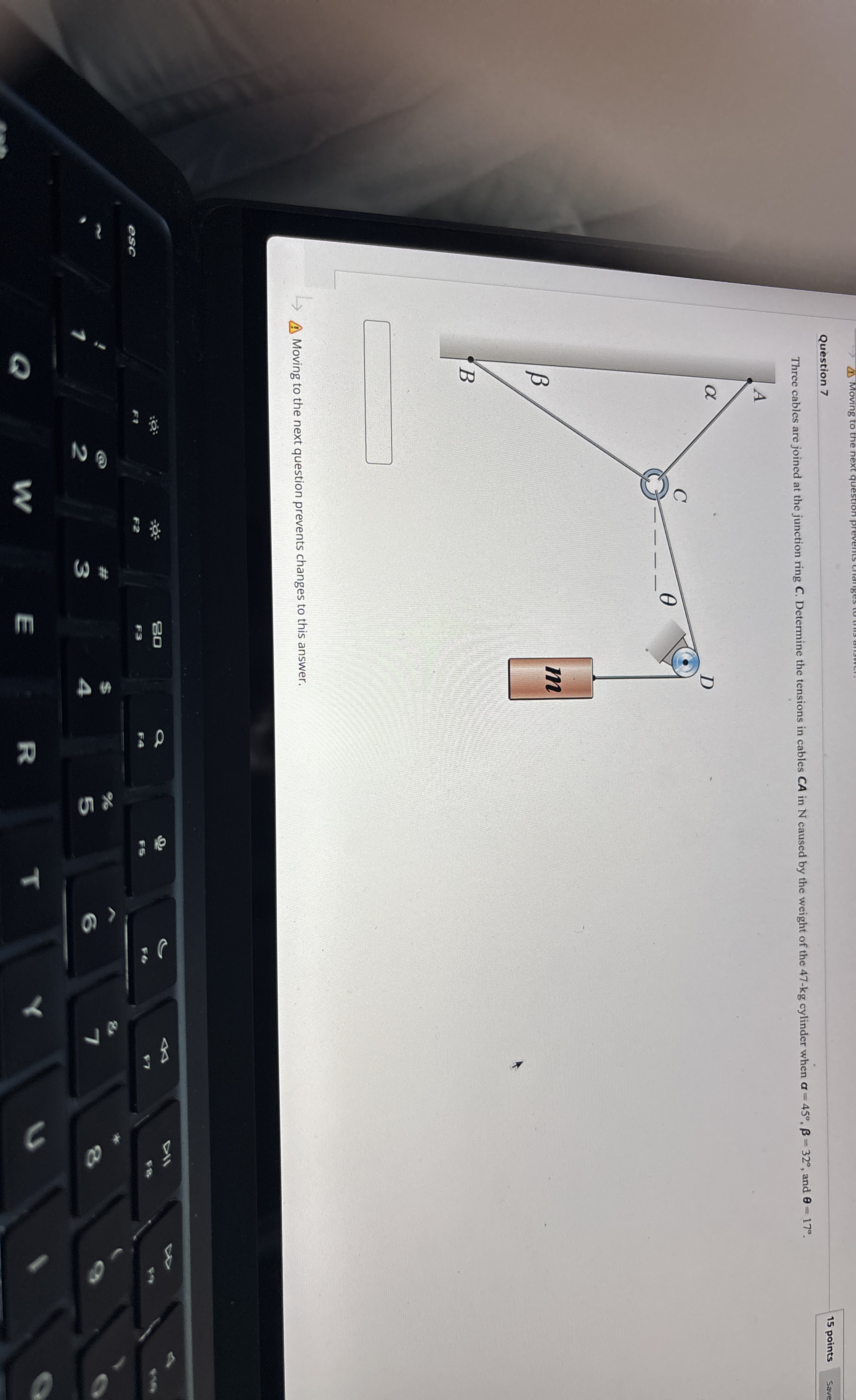 Question 7 1 5 points Save Three cables are