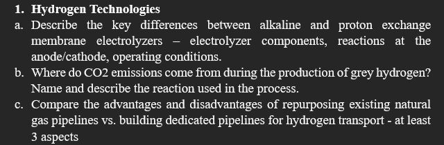 Hydrogen Technologies a . Describe the key