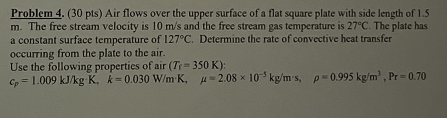 Problem 4 . ( 3 0 pts ) Air flows over the upper