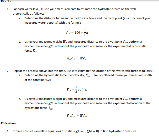 For each water level, h , use your measurements