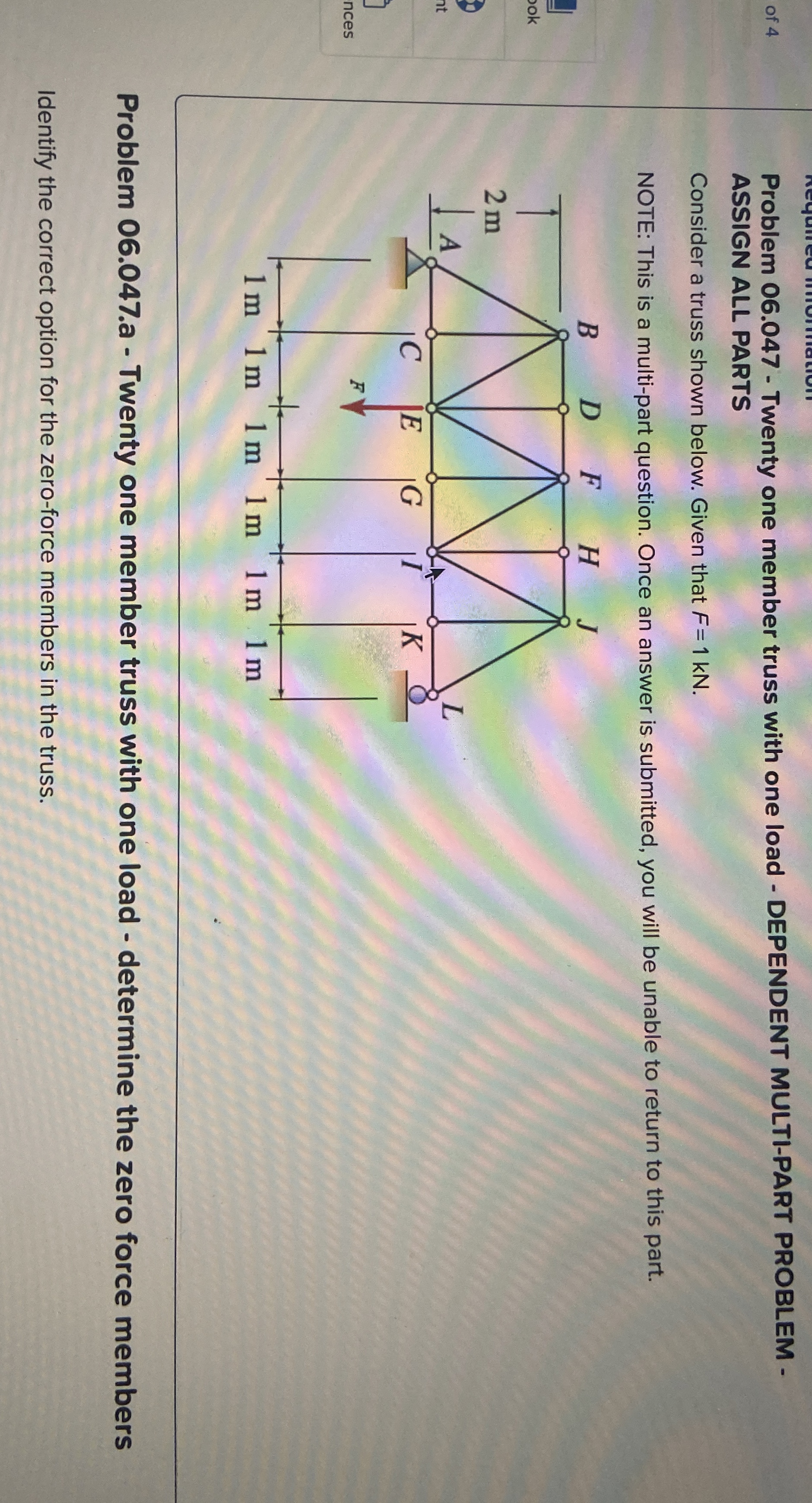 Problem 0 6 . 0 4 7 - Twenty one member truss