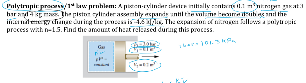 Polytropic process / 1 1 s t law problem: A