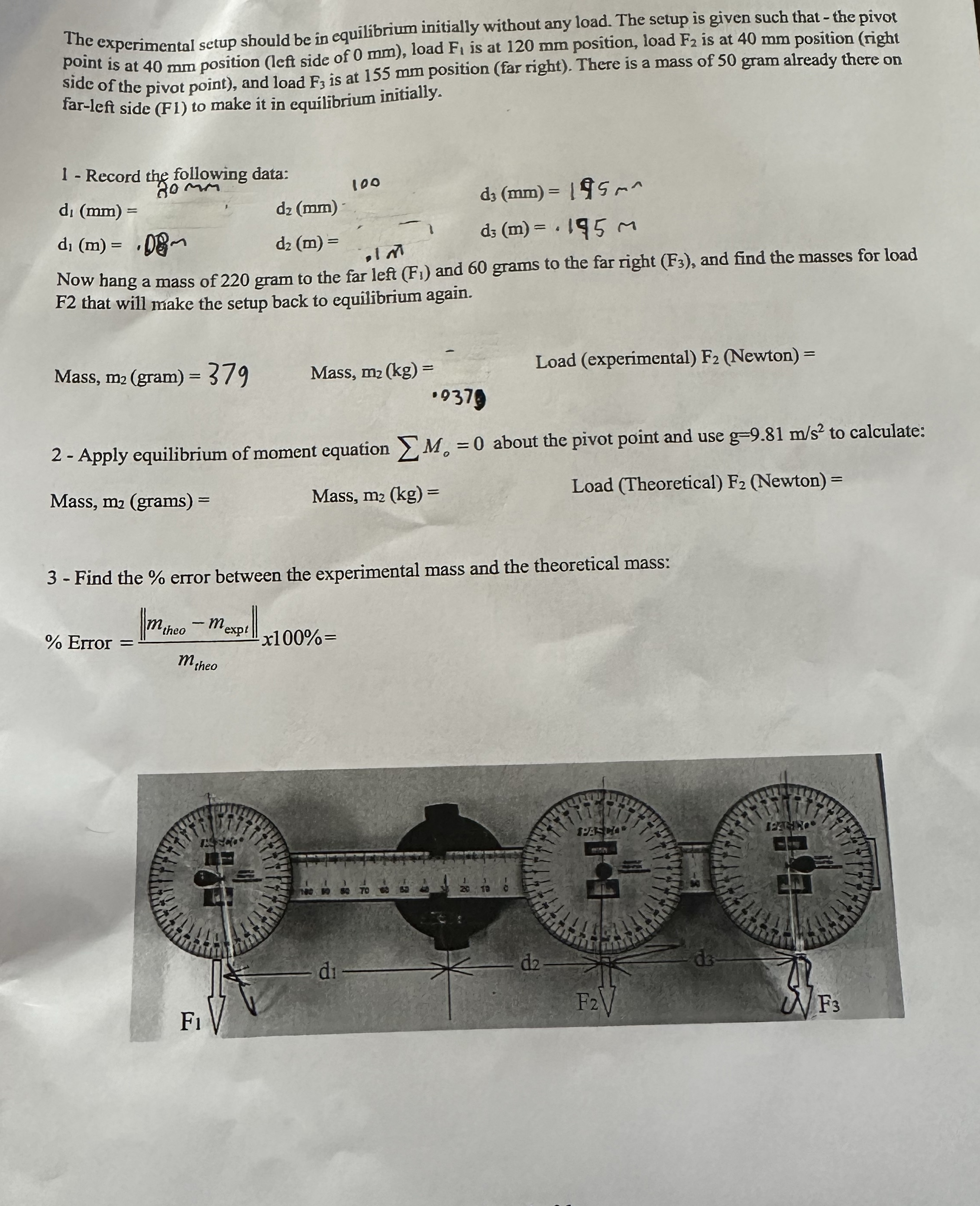 The experimental setup should be in equilibrium