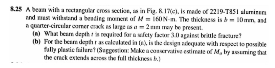 8 . 2 5 A beam with a rectangular cross section,
