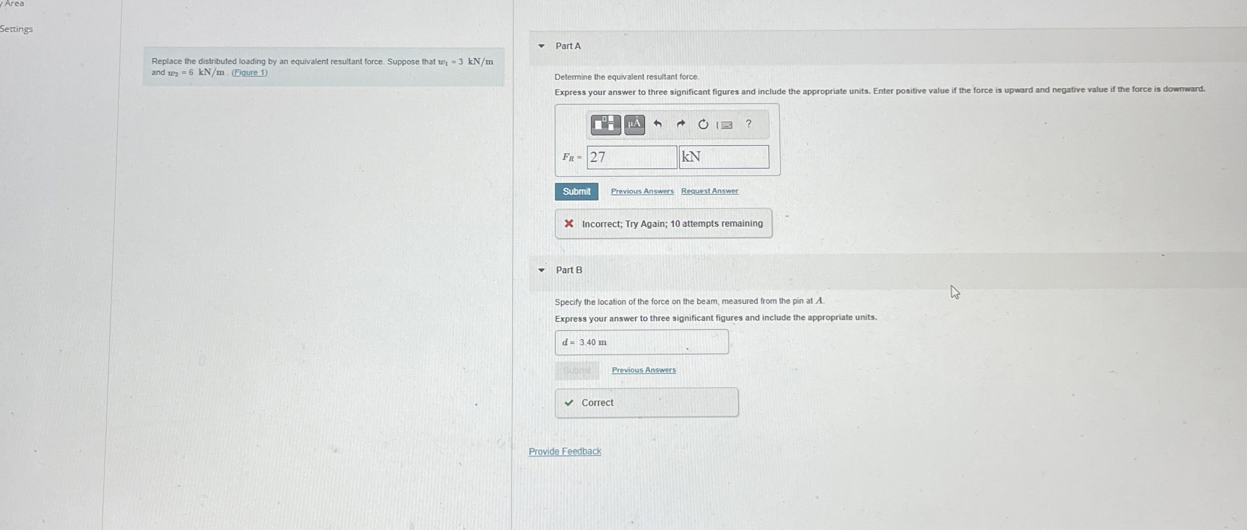 Replace the distributed loading by an equivalent