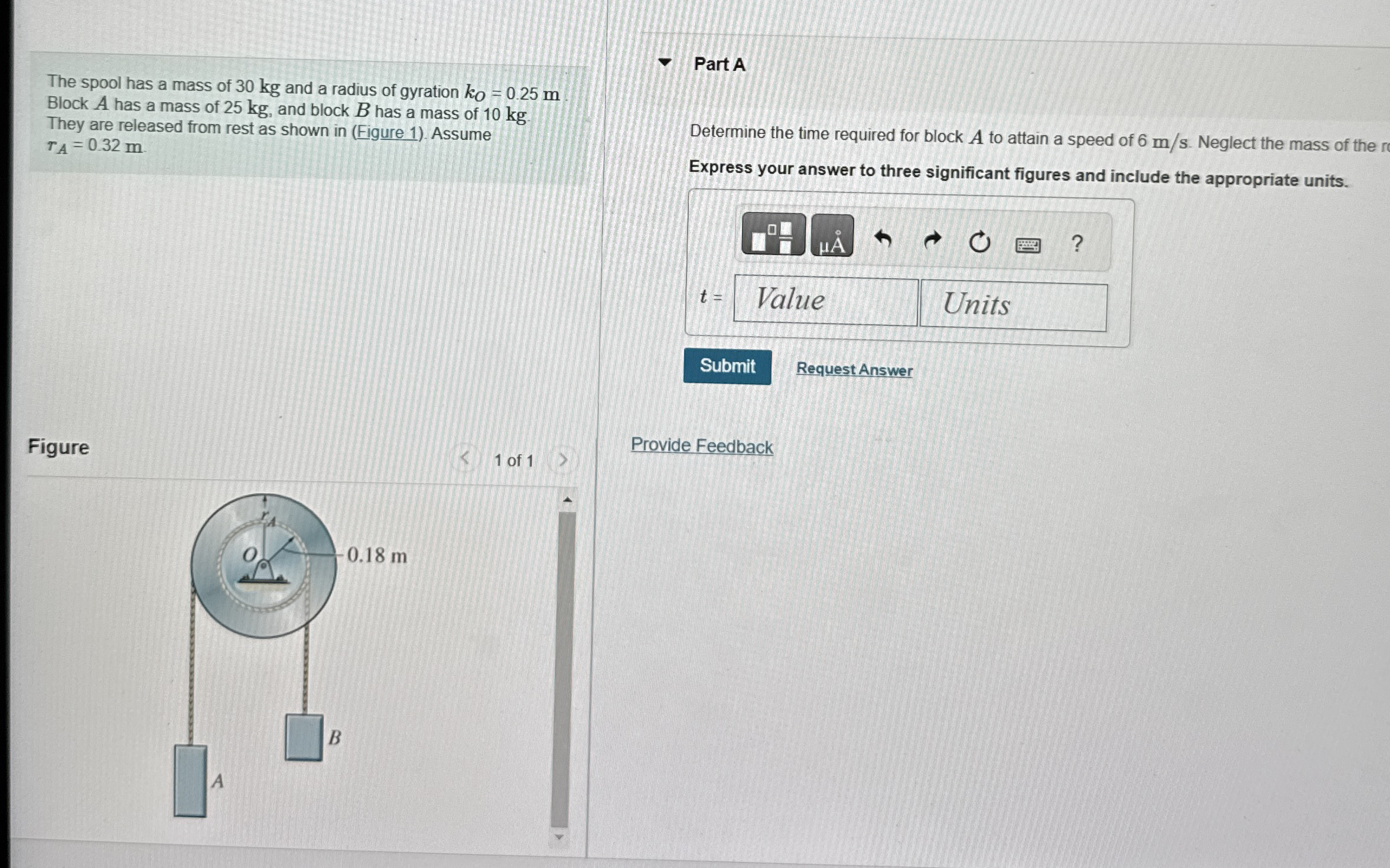The spool has a mass of 3 0 kg and a radius of