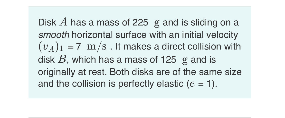 Disk A has a mass of 2 2 5 g and is sliding on a